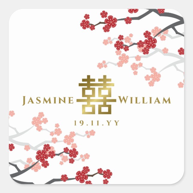 Sakura Double Happy Chinese Wedding Sticker (Vorderseite)