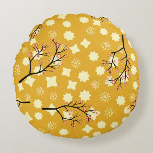 Sakura Elegance: Chinesisches Blumenmuster. Rundes Kissen