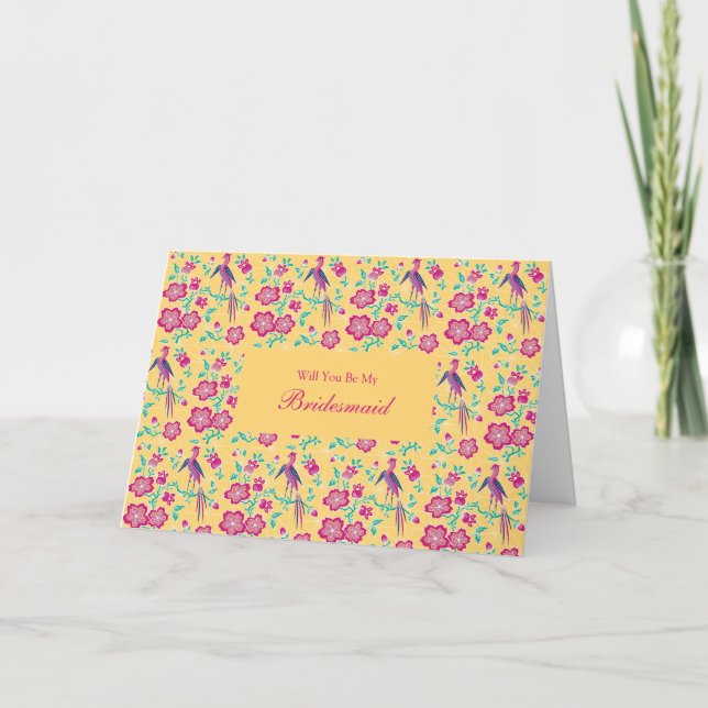 Sakura floral Batik be My Bridesmaid Einladung (Vorderseite)