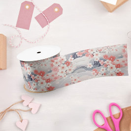 Sakura Floral Navy Waves Satinband