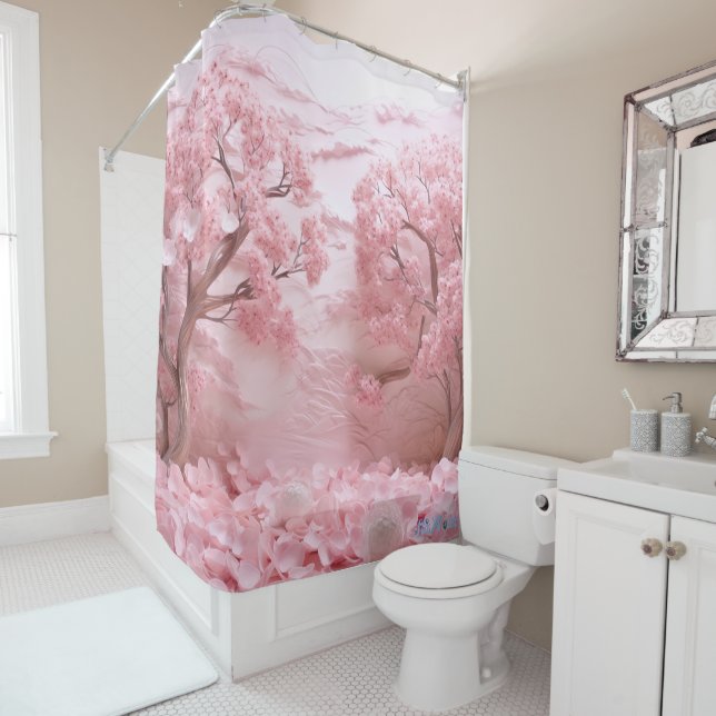 Sakura Frühlingsblumen Sonnenuntergang Duschvorhan Duschvorhang (Beispiel)
