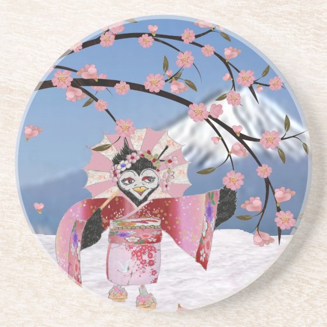 Sakura Geisha Bird in den Snow-Cherry-Blüten Getränkeuntersetzer (Vorne)