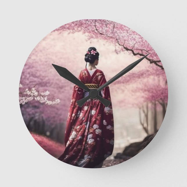 Sakura Geisha Runde Wanduhr (Vorderseite)
