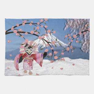 Sakura Geisha-Vogel im Schnee Kirschblüten Geschirrtuch