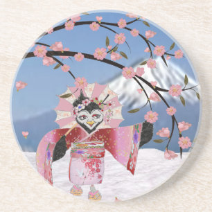 Sakura Geisha-Vogel im Schnee Kirschblüten Getränkeuntersetzer