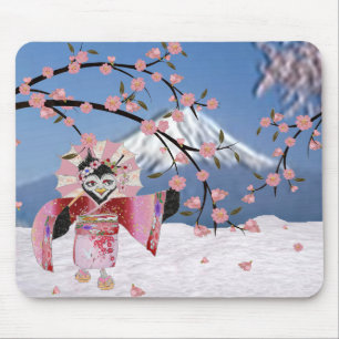 Sakura Geisha-Vogel im Schnee Kirschblüten Mousepad