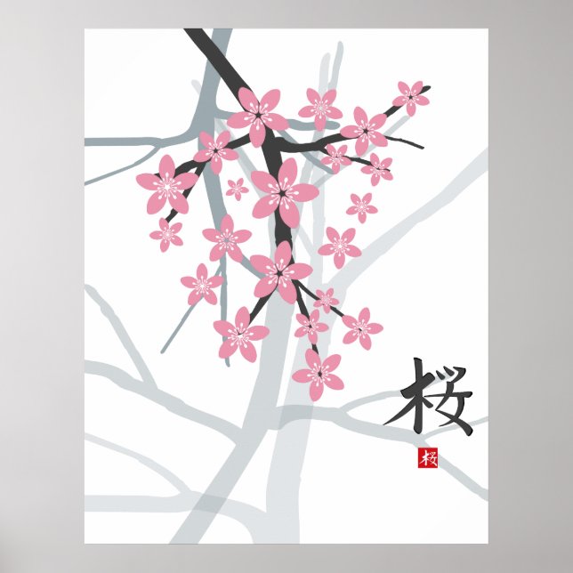 Sakura Hieroglyph Print Poster (Vorne)