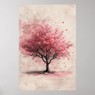 Sakura im Wind – Japanische Kirschblütenmalerei Poster