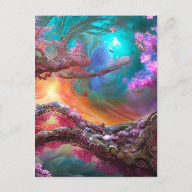 Sakura in Fantasy Landschaft Postkarte (Vorderseite)
