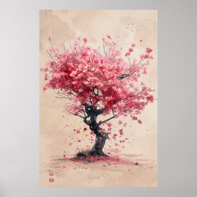 Sakura in the Wind – Japanese Cherry Blossom Paint Poster (Vorne)