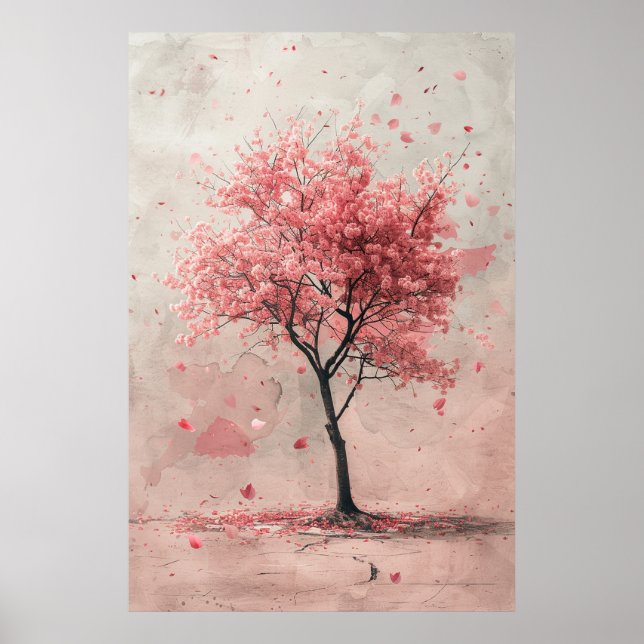 Sakura in the Wind – Japanese Cherry Blossom Paint Poster (Vorne)