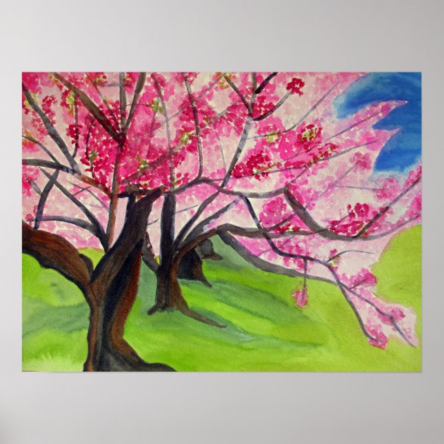 Sakura Japanese Cherry Blossom Aquarell Poster (Vorne)