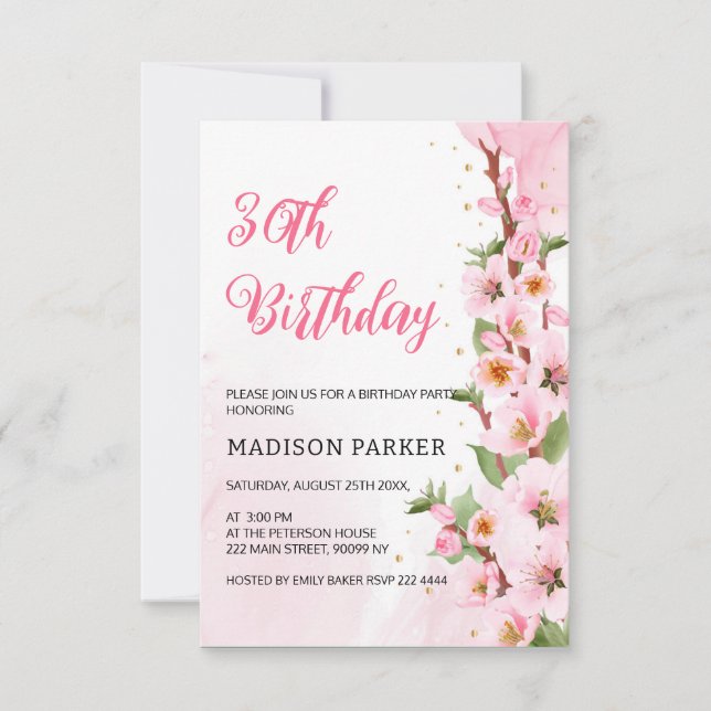Sakura Japanese Cherry Blossom Asian Birthday Einladung (Vorderseite)