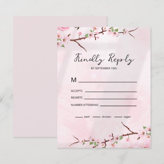 Sakura Japanese Cherry Blossom Asian RSVP Karte (Vorne/Hinten)