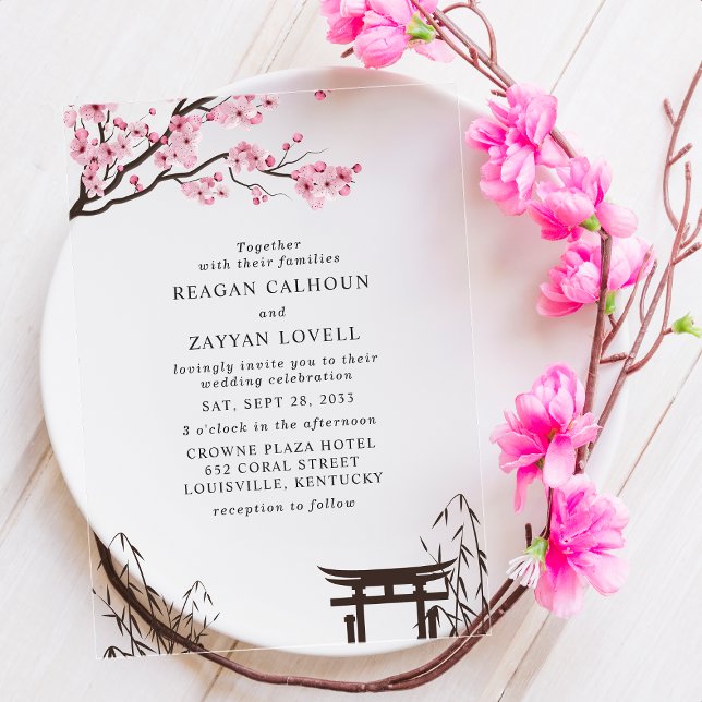 Sakura Japanese Cherry Blossom Asian Wedding Acryleinladungen (Von Creator hochgeladen)