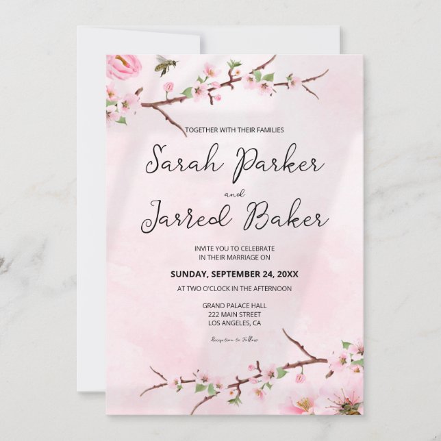 Sakura Japanese Cherry Blossom Asian Wedding Einladung (Vorderseite)