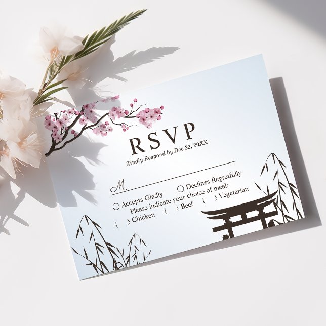 Sakura Japanese Cherry Blossom Asian Wedding RSVP Karte (Von Creator hochgeladen)