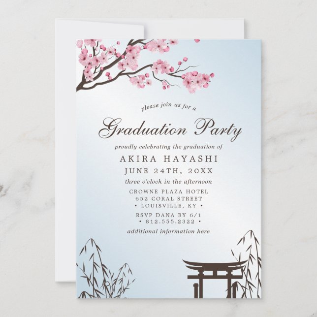 Sakura Japanese Cherry Blossom Graduation Party Einladung (Vorderseite)