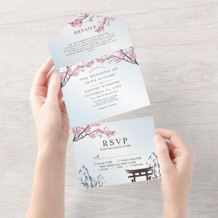 Sakura Japanische Kirschblüten Asiatische Hochzeit All In One Einladung