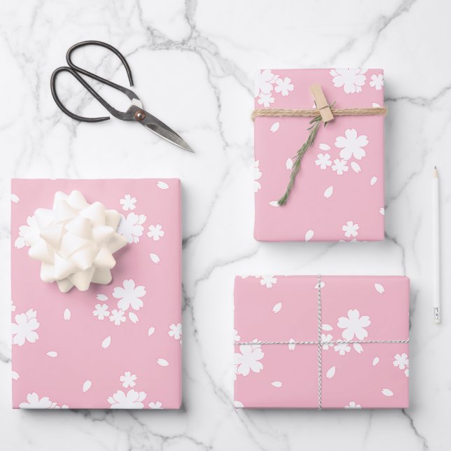 Sakura Kirry Blossom Blume Muster Geschenkpapier Set (Vorderseite)