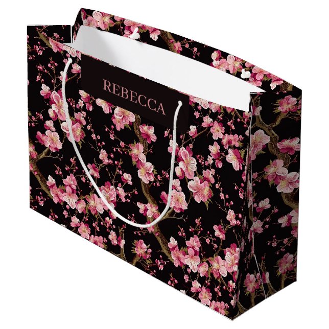 Sakura-Kirschblüten-Muster  Große Geschenktüte (Rückseite Schrägansicht)