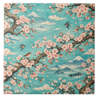 Sakura Kirschblüten Ukiyo-e Keramikfliese