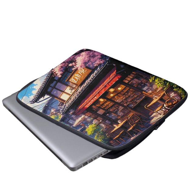 Sakura Kissa - Kirschblüten Café Laptopschutzhülle (Vorne Knopf)