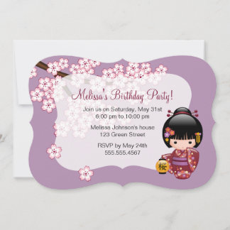 Sakura Kokeshi Doll Geisha Birthday Party Foto Einladung