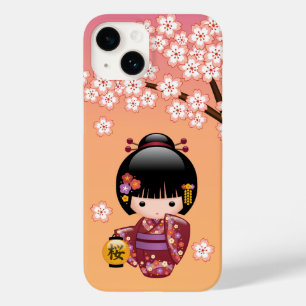 Sakura Kokeshi Doll - Geisha Girl on Peach Case-Mate iPhone 14 Hülle