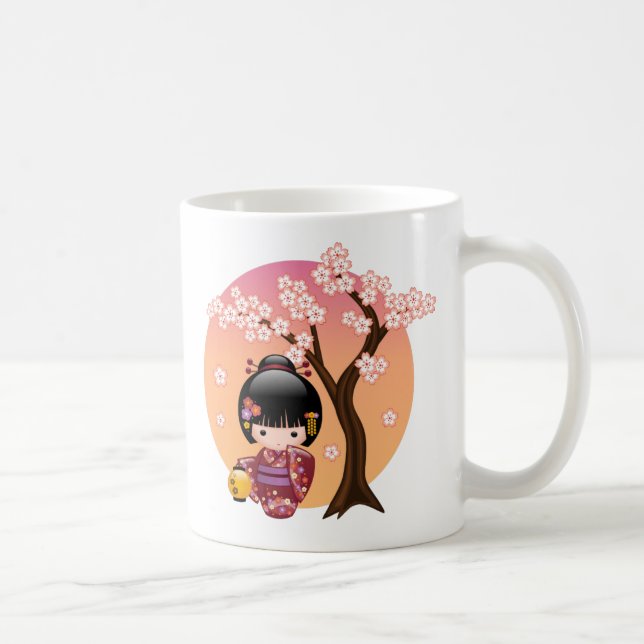 Sakura Kokeshi Doll - Geisha Girl on Peach Coffee  Kaffeetasse (Rechts)