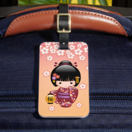 Sakura Kokeshi Doll - Geisha Girl on Peach Gepäckanhänger