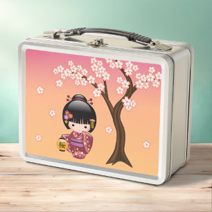 Sakura Kokeshi Doll - Geisha Girl on Peach Metall Brotdose