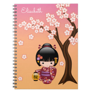 Sakura Kokeshi Doll - Geisha Girl on Peach Notizblock