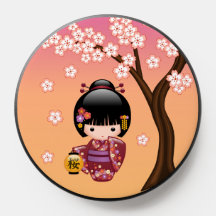 Sakura Kokeshi Doll - Geisha Girl on Peach