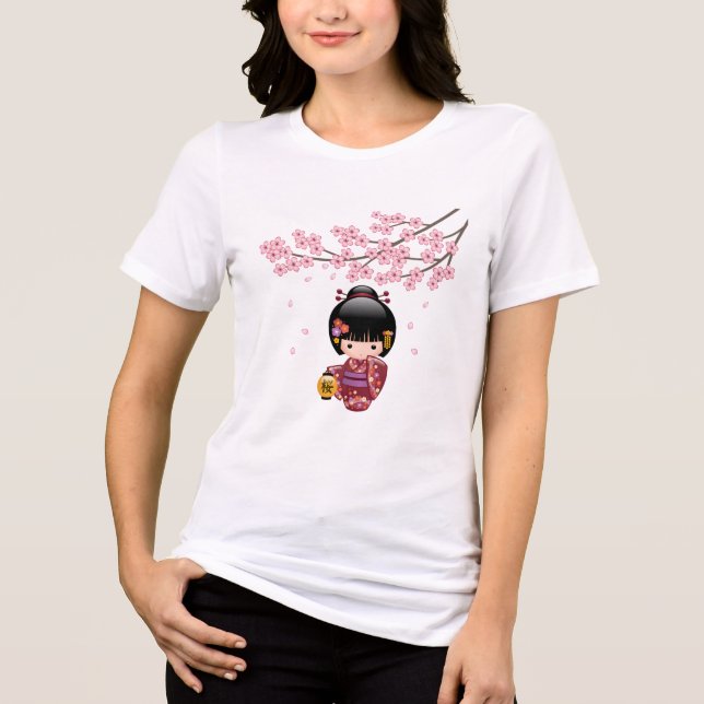 Sakura Kokeshi Doll Geisha Girl Tri-Blend Shirt (Vorderseite)