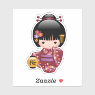 Sakura Kokeshi Doll - Kimono Geisha Girl Aufkleber