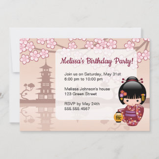 Sakura Kokeshi Doll Niedlich Geisha Geburtstagspar Einladung
