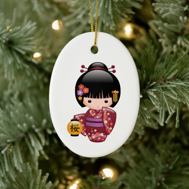 Sakura Kokeshi Doll - Niedlich Geisha Girl Keramik Ornament (Baum)