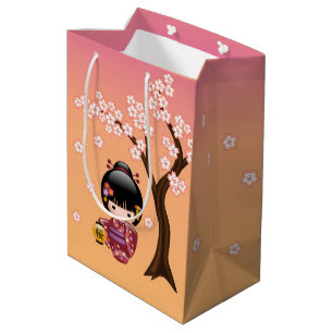 Sakura Kokeshi Doll Niedlich Geisha Girl Orange Mittlere Geschenktüte