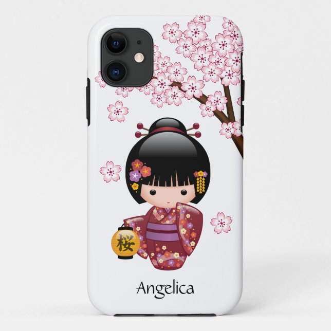 Sakura Kokeshi Doll - Niedliches japanisches Geish Case-Mate iPhone Hülle (Rückseite)