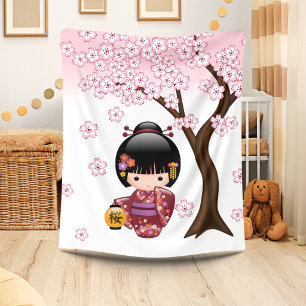 Sakura Kokeshi Doll - Niedliches japanisches Geish Fleecedecke