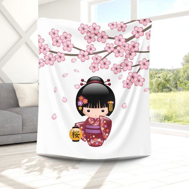 Sakura Kokeshi Doll - Niedliches japanisches Geish Fleecedecke (Von Creator hochgeladen)