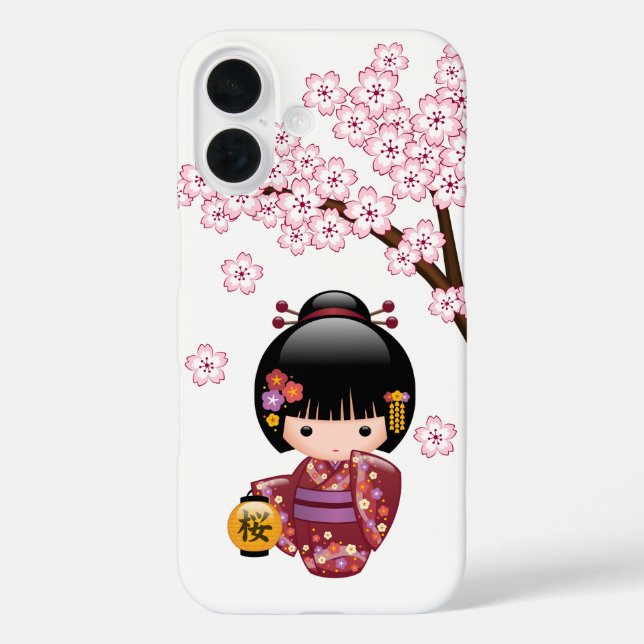 Sakura Kokeshi Doll - Niedliches japanisches Geish iPhone 16 Hülle (Rückseite)