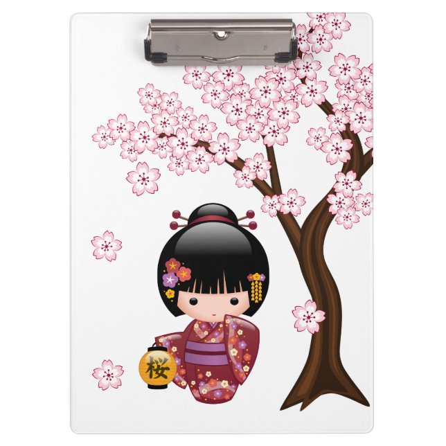 Sakura Kokeshi Doll - Niedliches japanisches Geish Klemmbrett (Vorderseite)