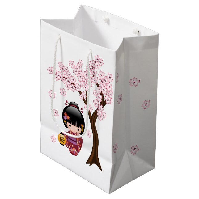 Sakura Kokeshi Doll - Niedliches japanisches Geish Mittlere Geschenktüte (Vorderseite Schrägansicht)