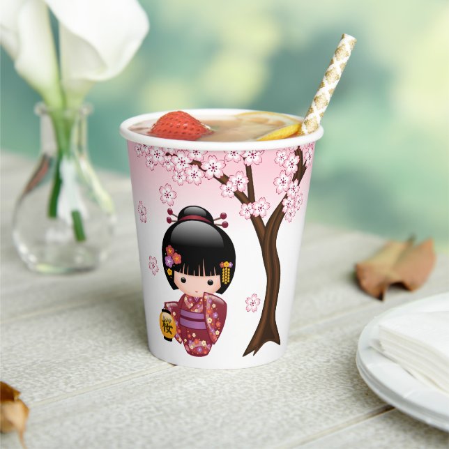 Sakura Kokeshi Doll - Niedliches japanisches Geish Pappbecher (In Situ)
