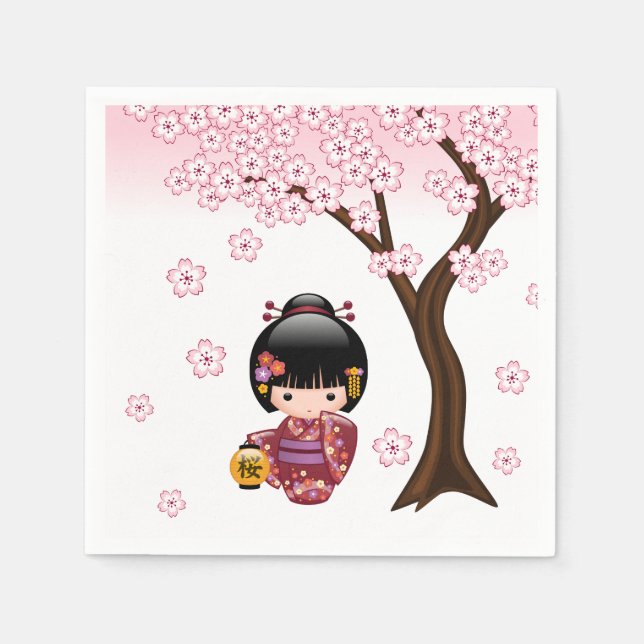 Sakura Kokeshi Doll - Niedliches japanisches Geish Serviette (Vorderseite)