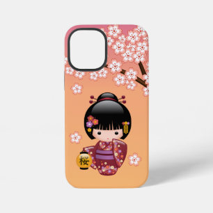 Sakura Kokeshi-Puppe - Geisha-Mädchen auf Pfirsich iPhone 12 Mini Hülle