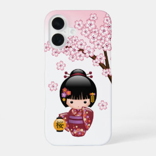 Sakura Kokeshi Puppe - Süße japanische Geisha-Dame iPhone 16 Hülle