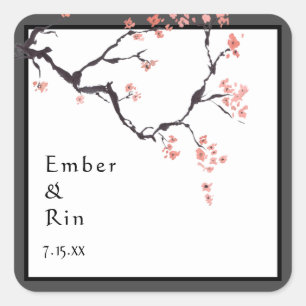 Sakura Mountain Lässiger Hochzeitsticker Quadratischer Aufkleber